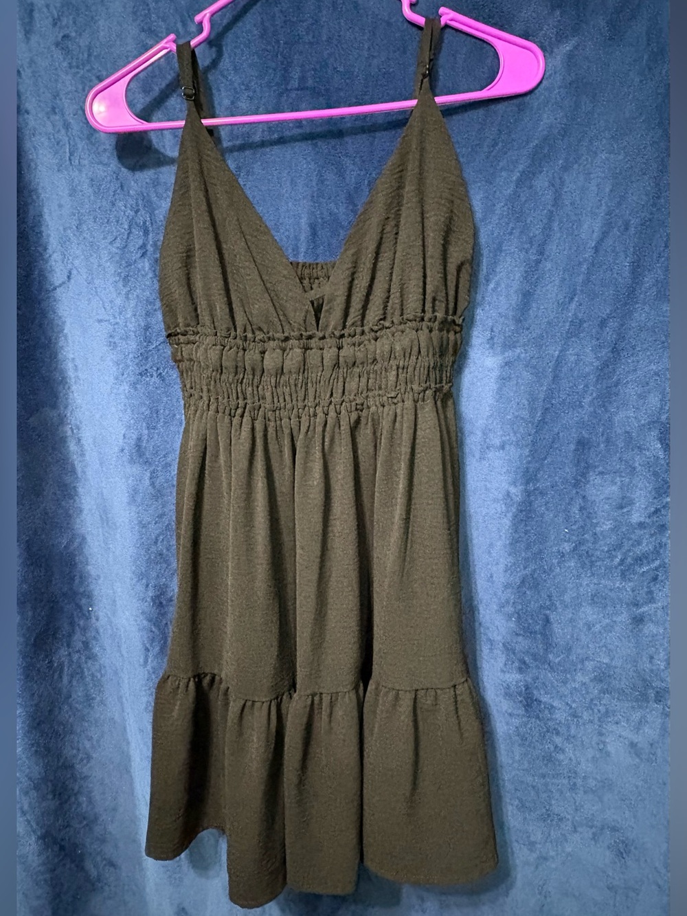 Inspired Hearts Black Smocked V-Neck Tiered Mini Dress